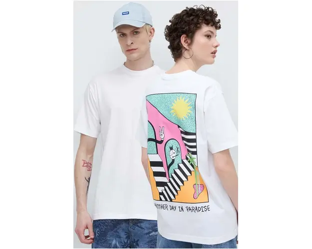 On Vacation tricou din bumbac Another day in Paradise culoarea alb, cu imprimeu, OVC T111