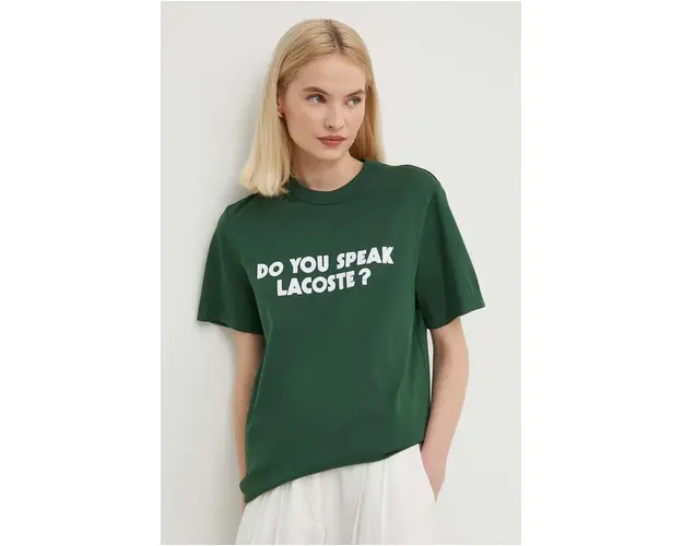 Lacoste tricou din bumbac culoarea verde, cu imprimeu