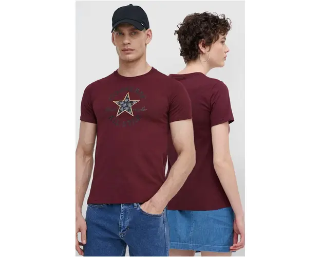 Converse tricou din bumbac culoarea bordo, cu imprimeu