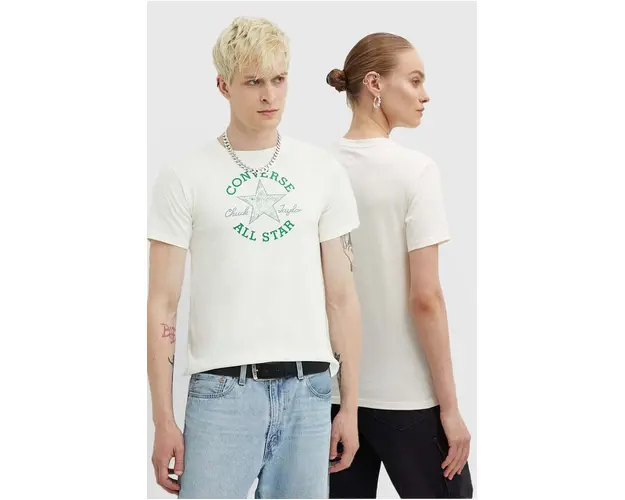 Converse tricou din bumbac culoarea bej, cu imprimeu, 10026362-A04