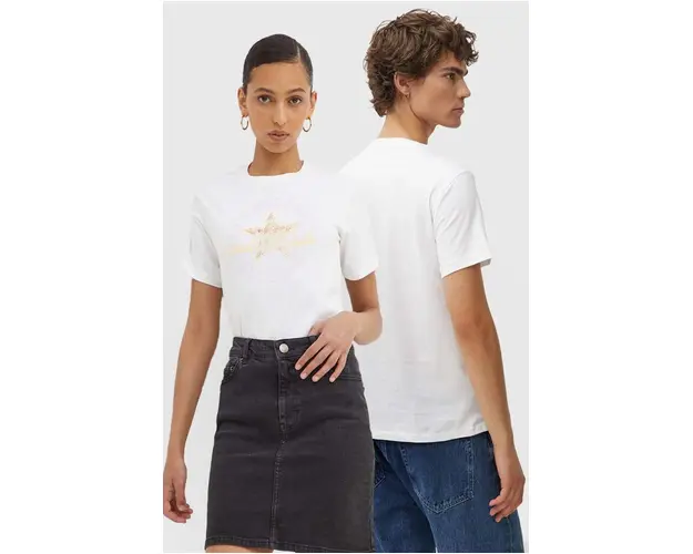 Converse tricou din bumbac culoarea bej, cu imprimeu, 10026362-A01