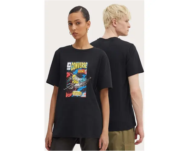 Converse tricou din bumbac culoarea negru, cu imprimeu, 10026425-A01