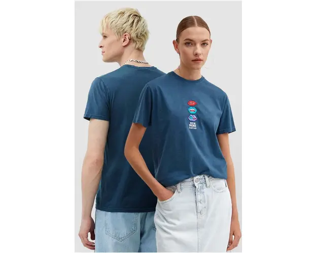 Kaotiko tricou din bumbac culoarea turcoaz, cu imprimeu, AL106-02-G002