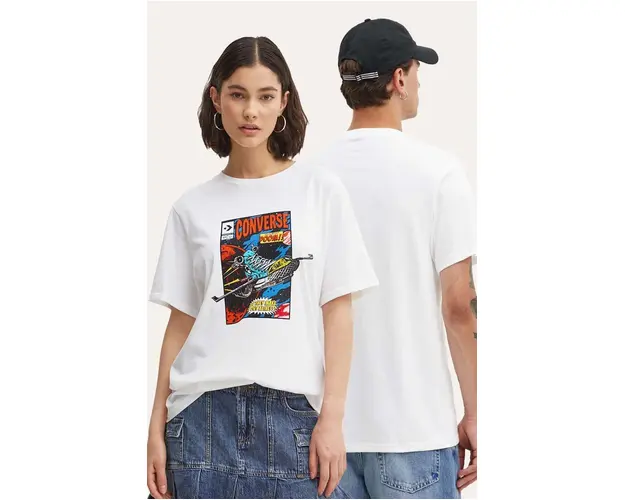 Converse tricou din bumbac culoarea alb, cu imprimeu, 10026425-A02