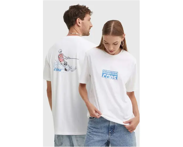 Converse tricou din bumbac culoarea alb, cu imprimeu, 10026440-A02