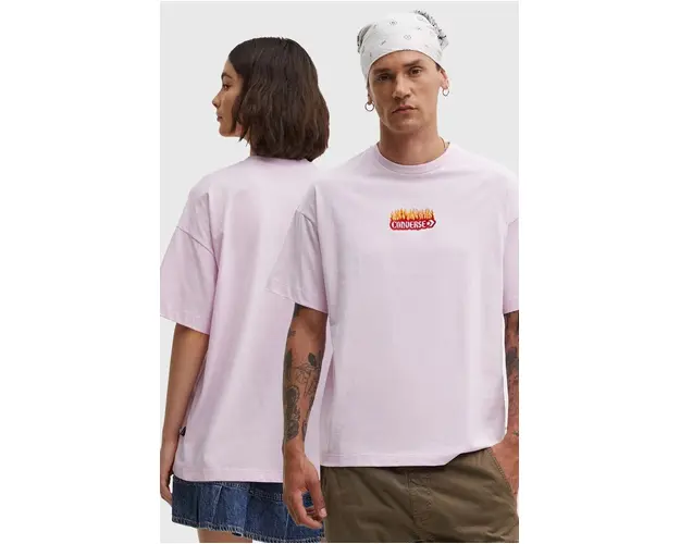 Converse tricou din bumbac culoarea roz, cu imprimeu, 10026466-A03