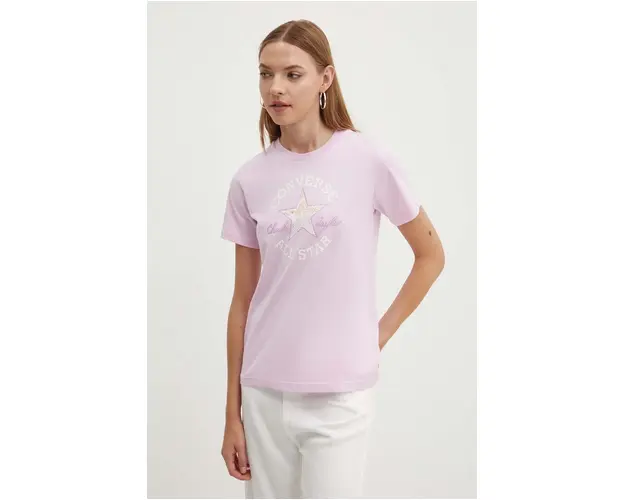 Converse tricou din bumbac culoarea roz, cu imprimeu, 10026362-A03