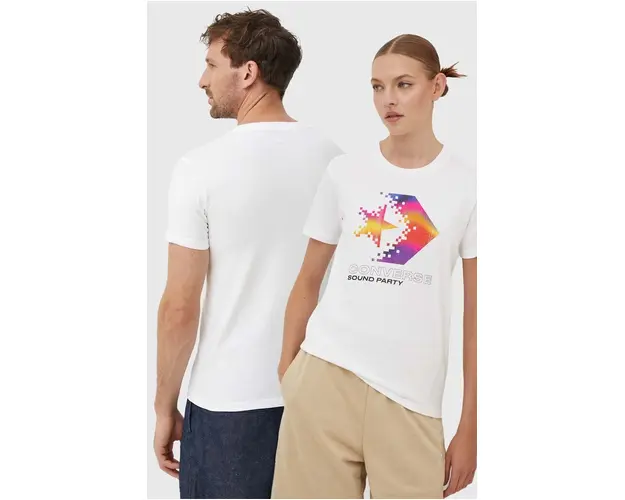 Converse tricou din bumbac culoarea bej, cu imprimeu, 10026364-A04