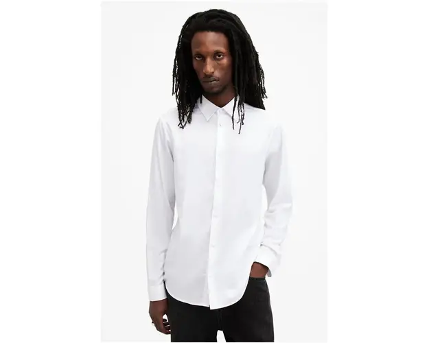 AllSaints camasa din bumbac ECHO barbati, culoarea alb, cu guler clasic, slim, M089SB