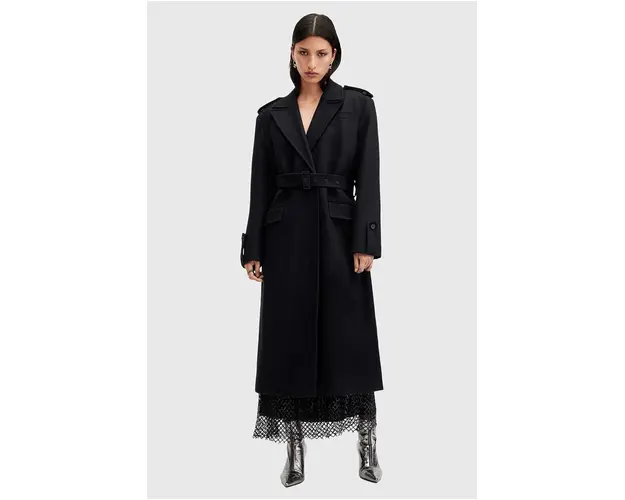 AllSaints palton de lana AUGUSTA culoarea negru, de tranzitie, cu doua randuri de nasturi, W058OA