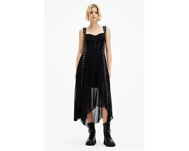 AllSaints rochie LUNA culoarea negru, midi, evazati, W048DB