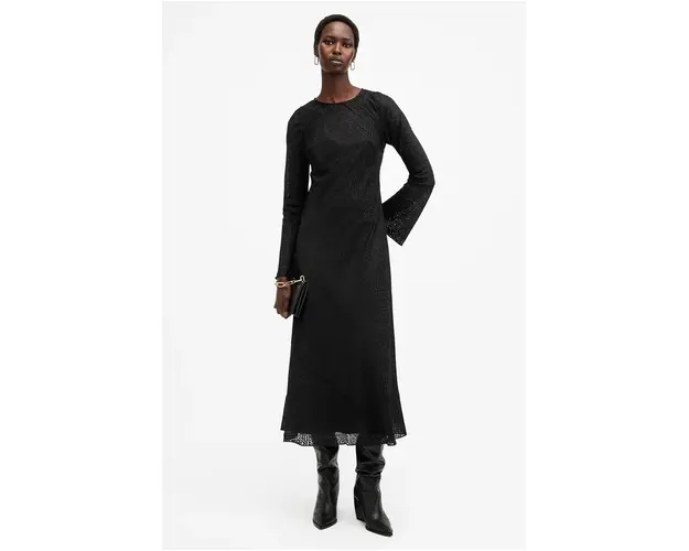 AllSaints rochie JADA culoarea negru, maxi, evazati, W060DB