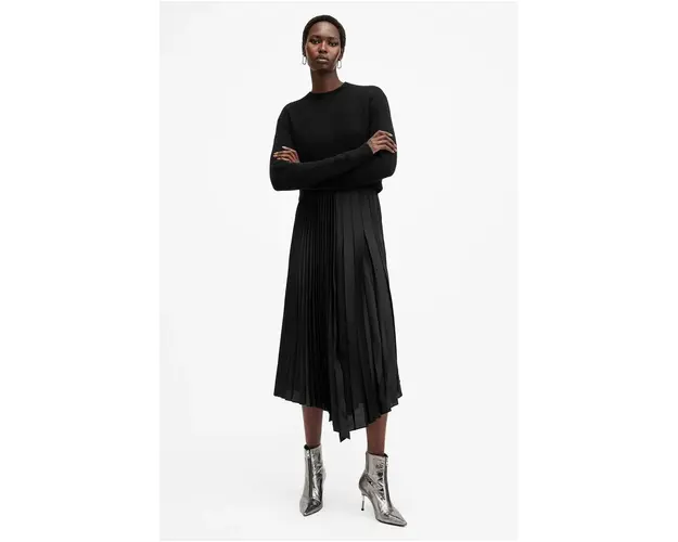 AllSaints rochie si pulover JAX culoarea negru, midi, evazati, W087DB