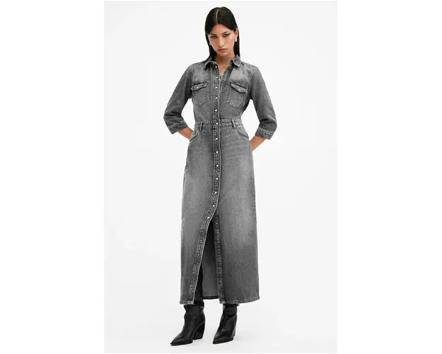 AllSaints rochie jeans BLAIR culoarea negru, maxi, evazati, W223DB