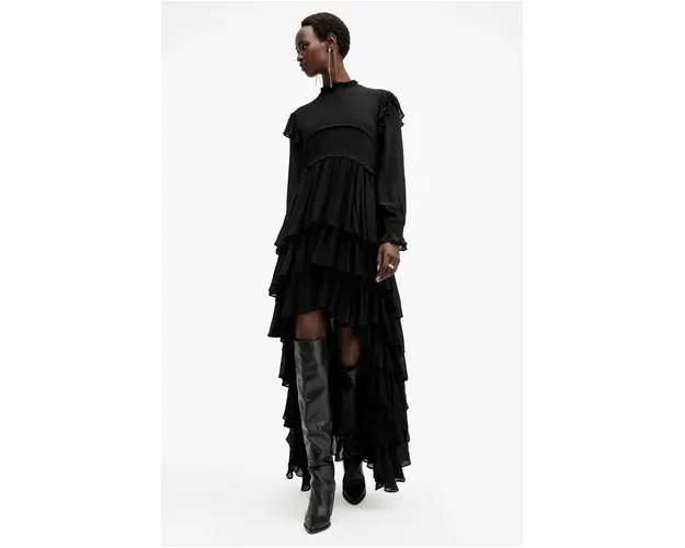 AllSaints rochie CAVARLY culoarea negru, maxi, evazati, W254DB