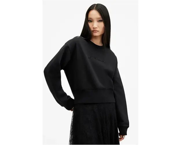AllSaints hanorac de bumbac FERN EMB femei, culoarea negru, cu imprimeu, W125JB