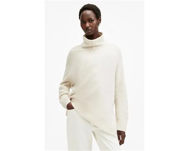 AllSaints pulover de lana LOCK ROLL femei, culoarea alb, cu guler, W132KB