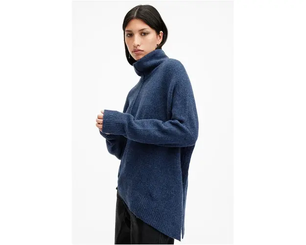 AllSaints pulover de lana LOCK ROLL femei, culoarea albastru marin, cu guler, W132KB