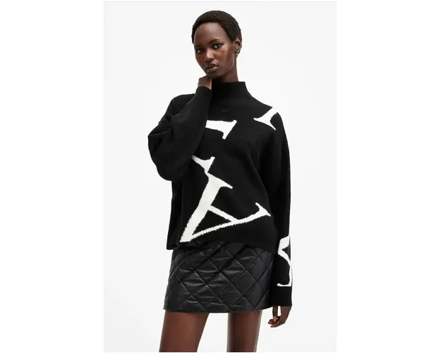 AllSaints pulover din amestec de lana A STAR femei, culoarea negru, cu guler, W149KB