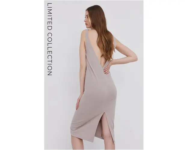 Answear Lab Rochie ECO culoarea bej, midi, model drept