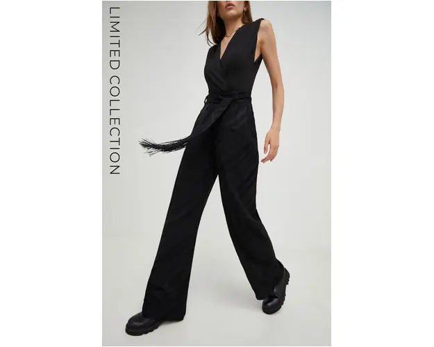 Answear Lab pantaloni femei, culoarea negru, lat, high waist