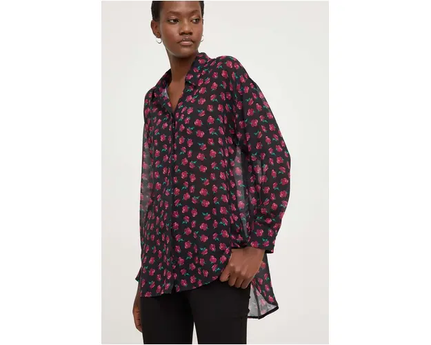 Answear Lab camasa femei, culoarea negru, cu guler clasic, relaxed