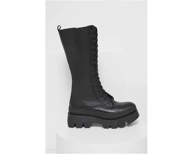 Answear Lab bocanci de piele femei, culoarea negru, cu platforma, izolare usoara
