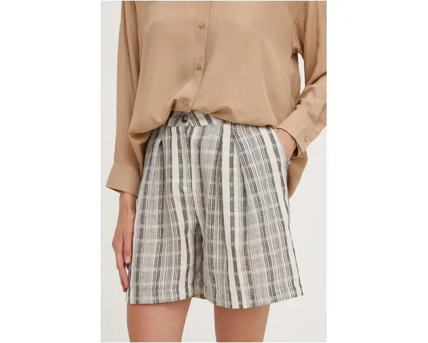Answear Lab pantaloni scurti din amestec de in culoarea bej, modelator, high waist