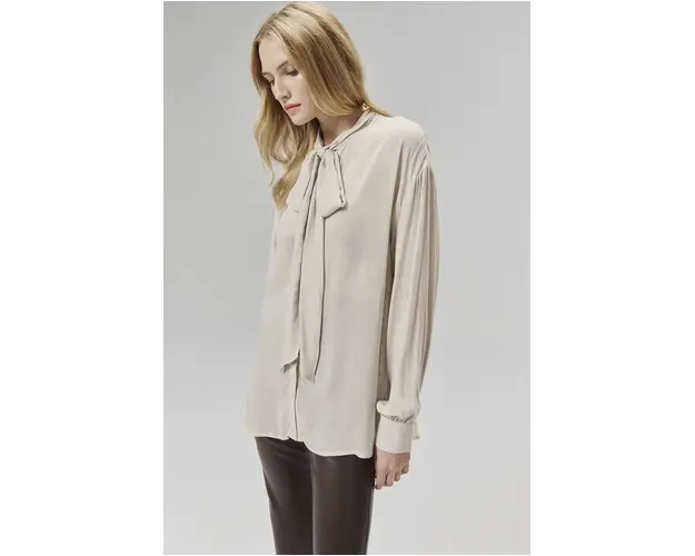 Answear Lab camasa femei, culoarea bej, cu un decolteu legat, relaxed