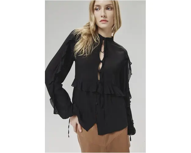 Answear Lab camasa femei, culoarea negru, cu un decolteu legat, regular