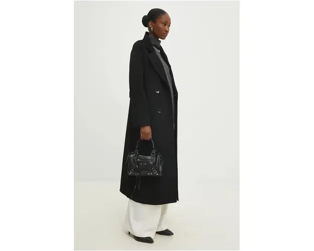 Answear Lab palton de lana culoarea negru, de tranzitie, cu doua randuri de nasturi