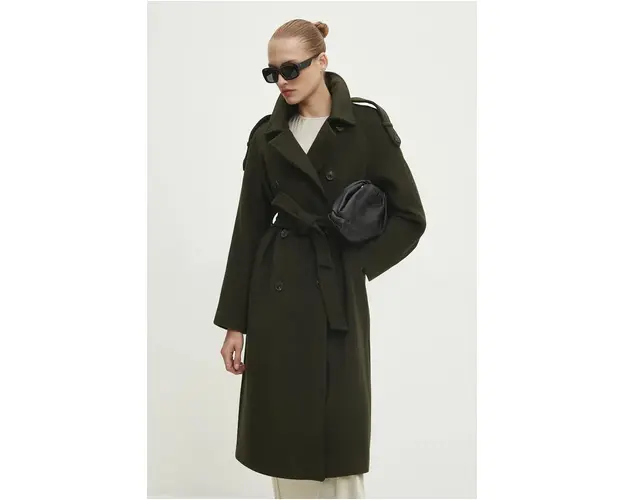 Answear Lab palton de lana culoarea verde, de tranzitie, oversize