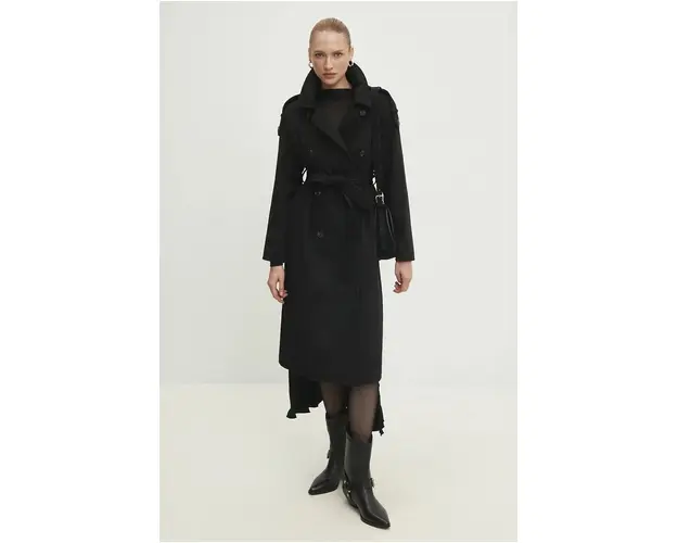 Answear Lab palton de lana culoarea negru, de tranzitie, oversize
