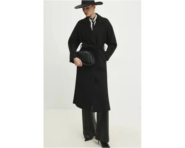 Answear Lab palton de lana culoarea negru, de tranzitie, oversize