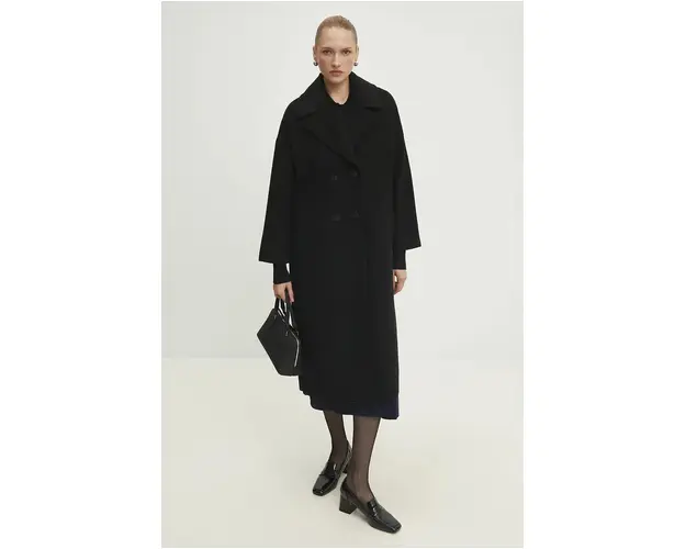 Answear Lab palton de lana culoarea negru, de tranzitie, oversize