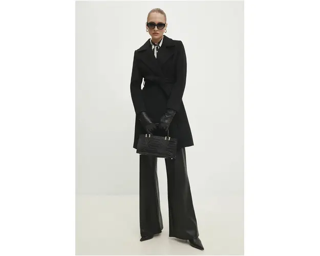 Answear Lab palton de lana culoarea negru, de tranzitie, cu doua randuri de nasturi