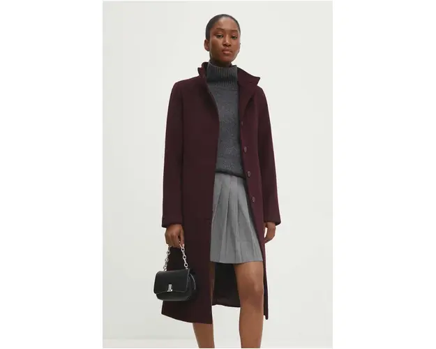 Answear Lab palton de lana culoarea bordo, de tranzitie