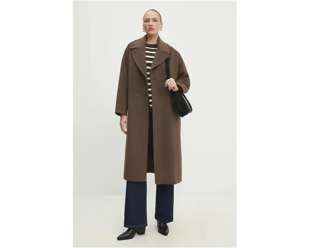 Answear Lab palton de lana culoarea maro, de tranzitie, oversize