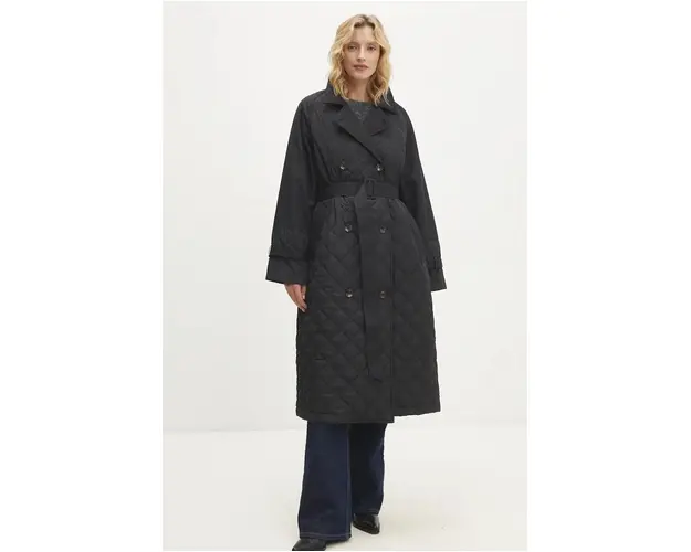 Answear Lab palton femei, culoarea negru, de tranzitie
