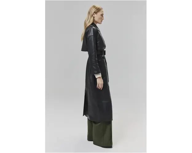 Answear Lab palton de piele femei, culoarea negru, de tranzitie