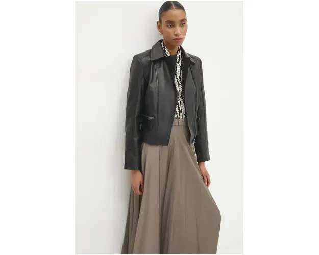 Answear Lab geaca ramones de piele femei, culoarea negru, de tranzitie