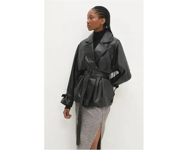 Answear Lab geaca de piele femei, culoarea negru, de tranzitie, oversize