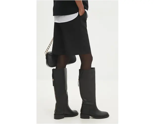 Answear Lab ghete de piele femei, culoarea negru, cu toc drept