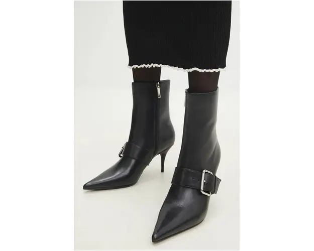 Answear Lab cizme de piele femei, culoarea negru, cu toc cui