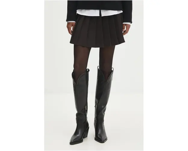 Answear Lab ghete de piele femei, culoarea negru, cu toc drept