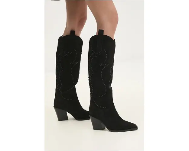 Answear Lab cizme din piele intoarsa femei, culoarea negru, cu toc drept