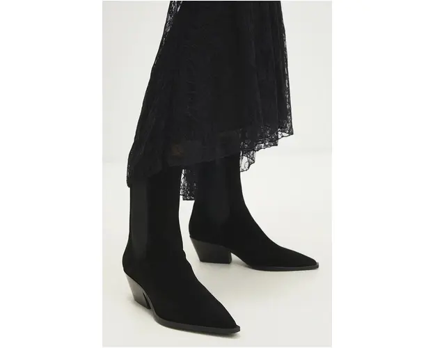 Answear Lab botine din piele intoarsa femei, culoarea negru, cu toc drept, izolare usoara
