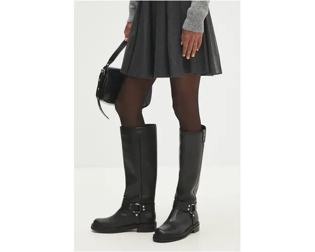 Answear Lab ghete de piele femei, culoarea negru, cu toc drept