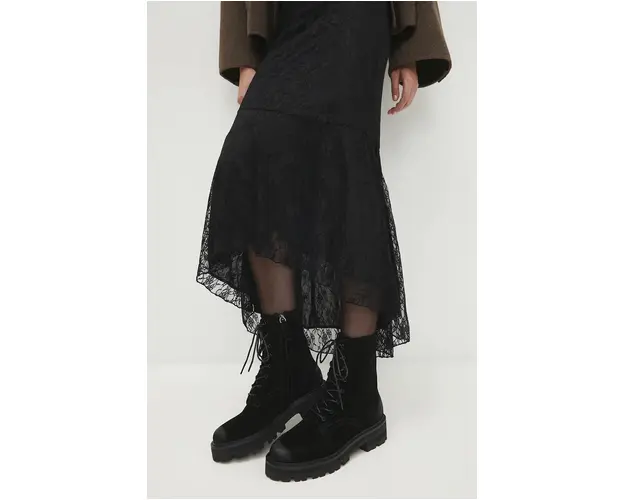 Answear Lab bocanci din piele intoarsa femei, culoarea negru, cu platforma