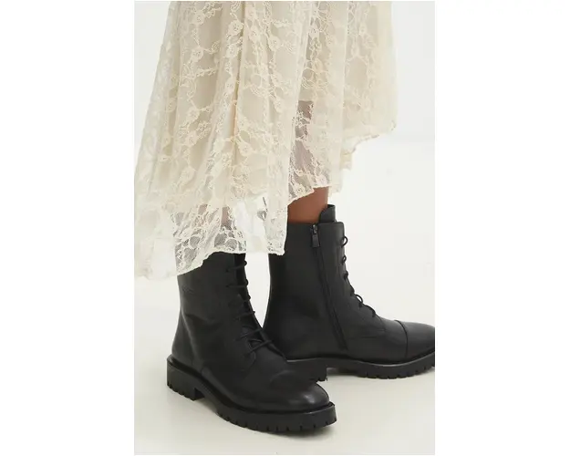 Answear Lab cizme de piele femei, culoarea negru, cu toc plat